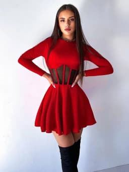 A-Line Solid Dresses For Women Fashion Sexy Streetwear Long Sleeves Mesh Patchwork O-Neck Mini Vestidos Robes Female Slim Fit