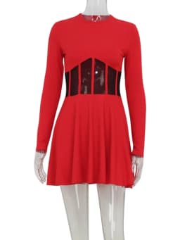 A-Line Solid Dresses For Women Fashion Sexy Streetwear Long Sleeves Mesh Patchwork O-Neck Mini Vestidos Robes Female Slim Fit