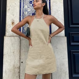 Women's Halter Backless Dress Summer Women's Cotton Linen Distress Personal Simple Sexy Sleeveless A-line Casual Beach Dress