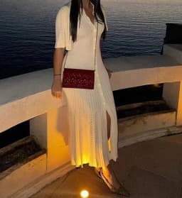 Knitted Maxi Dress For Women elegant Short Sleeve Hollow Out Ribbed Long Dresses O-Neck High Waist Lady Knitwear