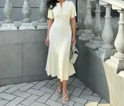 Knitted Maxi Dress For Women elegant Short Sleeve Hollow Out Ribbed Long Dresses O-Neck High Waist Lady Knitwear