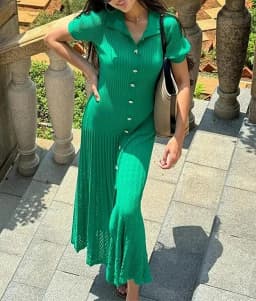 Knitted Maxi Dress For Women elegant Short Sleeve Hollow Out Ribbed Long Dresses O-Neck High Waist Lady Knitwear