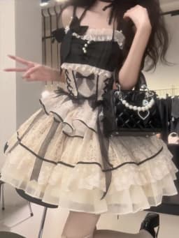 Sweet Lolita Black Dress Women Casual Y2k Clothing Japanese Kawaii Dress Evening Party Clothing Vintage Chic Outwear Summer Girl