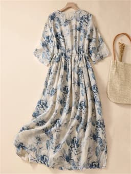 Short Sleeve Print Vintage Long Dresses For Women 2026 New Summer Fashion Casual Loose Dress Femme Robe Vestidos Elegant Clothes