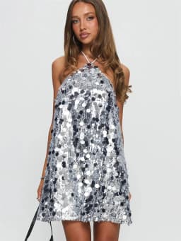 Women Halter Dress Sparkly Sequin Mini Dresses Clubwear Party Date Outfits Sexy Bodycon Dress Sexy Sleeveless Backless Dress