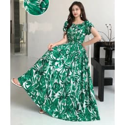 Bohemian Floral Print Long Dress Cotton Rayon Summer Slimming Holiday Dress Casual One-Shoulder A-Line Skirt High Waist Short...