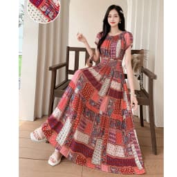 Bohemian Floral Print Long Dress Cotton Rayon Summer Slimming Holiday Dress Casual One-Shoulder A-Line Skirt High Waist Short...