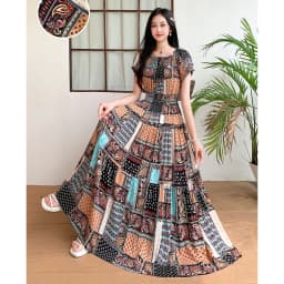 Bohemian Floral Print Long Dress Cotton Rayon Summer Slimming Holiday Dress Casual One-Shoulder A-Line Skirt High Waist Short...