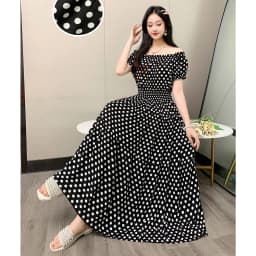 Bohemian Floral Print Long Dress Cotton Rayon Summer Slimming Holiday Dress Casual One-Shoulder A-Line Skirt High Waist Short...