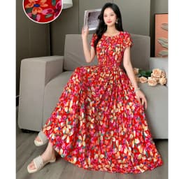 Bohemian Floral Print Long Dress Cotton Rayon Summer Slimming Holiday Dress Casual One-Shoulder A-Line Skirt High Waist Short...