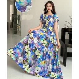 Bohemian Floral Print Long Dress Cotton Rayon Summer Slimming Holiday Dress Casual One-Shoulder A-Line Skirt High Waist Short...