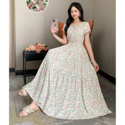 Bohemian Floral Print Long Dress Cotton Rayon Summer Slimming Holiday Dress Casual One-Shoulder A-Line Skirt High Waist Short...
