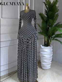 CM.YAYA Women Plaid Round Neckline Long Sleeve Fit and Flare Long Maxi Dress 2025 Even Party Education Vacation Dresses Vestidos