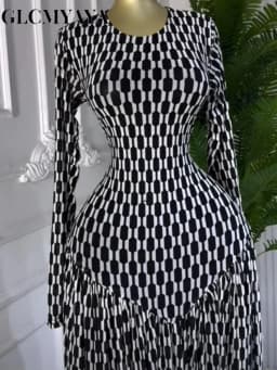 CM.YAYA Women Plaid Round Neckline Long Sleeve Fit and Flare Long Maxi Dress 2025 Even Party Education Vacation Dresses Vestidos