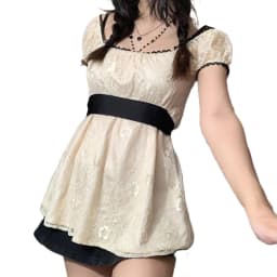 Xingqing 2024 Sweet Fairy Grunge Lace A Line Dresses Summer Women Patchwork Puff Sleeve Kawaii Dress 2000s Aesthetic Outfits