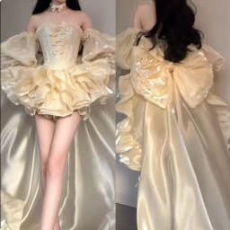 High Street Women's Mint Green Strapless Bowknot Sweet Fairy Organza Dress 2024 New Elegant Big Bow Trailing Party Wedding Dress
