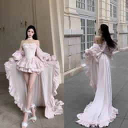 High Street Women's Mint Green Strapless Bowknot Sweet Fairy Organza Dress 2024 New Elegant Big Bow Trailing Party Wedding Dress