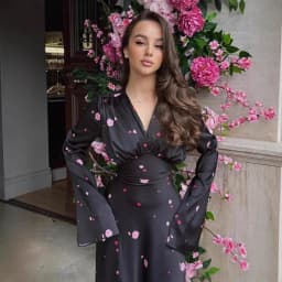 2025 Autumn Elegant Printed Satin Long Dress Women Slim Lace Up V-neck Full Sleeve Pleat Dresses Lady Party Evening Robes New
