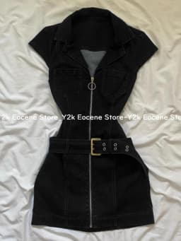 American Retro Black Denim Short Dress Women Summer Zipper Elegant Slim One Piece Dress Korean Fashion Design Casual Clothing