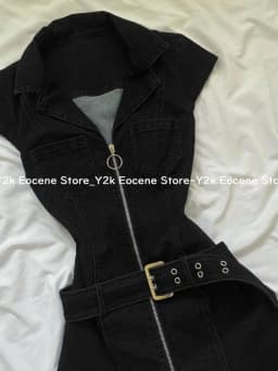 American Retro Black Denim Short Dress Women Summer Zipper Elegant Slim One Piece Dress Korean Fashion Design Casual Clothing