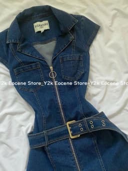 American Retro Black Denim Short Dress Women Summer Zipper Elegant Slim One Piece Dress Korean Fashion Design Casual Clothing