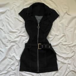 American Retro Black Denim Short Dress Women Summer Zipper Elegant Slim One Piece Dress Korean Fashion Design Casual Clothing