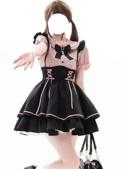 Cute Sweet Lolita Dr Set Women's School Sle Princ Skirt Blouse Two-Piece Set High Waist A-Line ort Sve Doll Collar