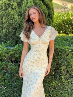 Y2k Floral Print Women's Long Dress Elegant Ruffle V-neck Cap Sleeve Summer Dresses 2026 Female Casual Vacation Party Outfit