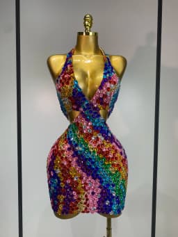 Women Sexy Halter Colorful Diamonds Backless Mini Dresses Celebrity Luxury Birthday Evening Party Gowns Nightclub Stage Outfit