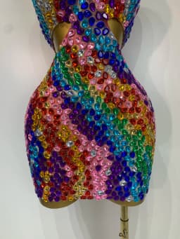 Women Sexy Halter Colorful Diamonds Backless Mini Dresses Celebrity Luxury Birthday Evening Party Gowns Nightclub Stage Outfit