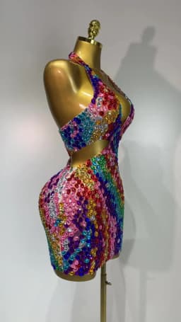 Women Sexy Halter Colorful Diamonds Backless Mini Dresses Celebrity Luxury Birthday Evening Party Gowns Nightclub Stage Outfit