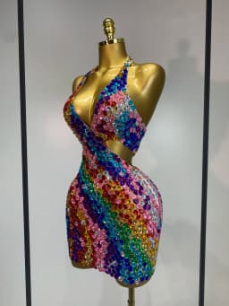 Women Sexy Halter Colorful Diamonds Backless Mini Dresses Celebrity Luxury Birthday Evening Party Gowns Nightclub Stage Outfit