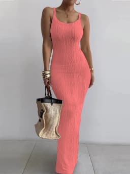 Long White Dress Women Streetwear Summer 2025 New Tight Fitting Dresses with Sleeveless Pullover Solid V-Neck Temperament Skirt