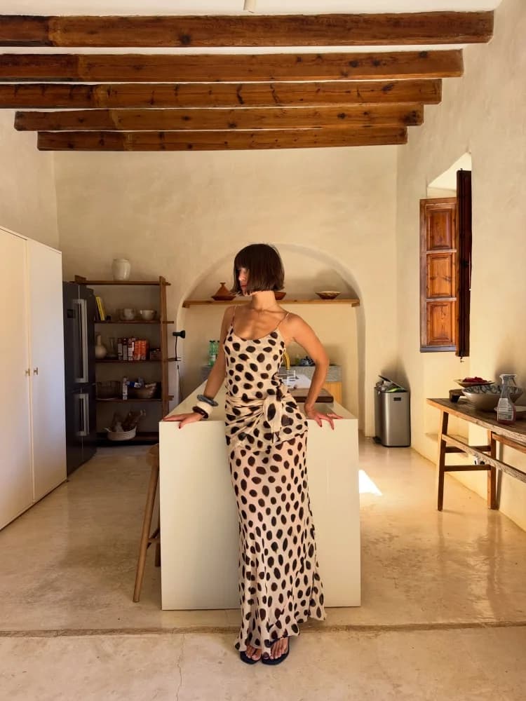Stylish Women Animal Print Maxi Dress Chic Deep V Neck Spaghetti Straps Waist Tie Slim Fit Long Skirt Evening Party Club Outfit