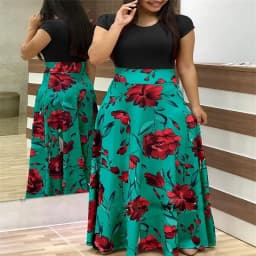 Dress Women Summer bohemain digital printing color matching round neck short sleeve hot style Dresses Casual Vestidos YRW6881