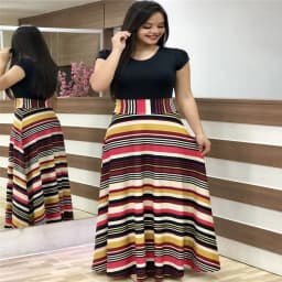 Dress Women Summer bohemain digital printing color matching round neck short sleeve hot style Dresses Casual Vestidos YRW6881