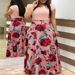Dress Women Summer bohemain digital printing color matching round neck short sleeve hot style Dresses Casual Vestidos YRW6881