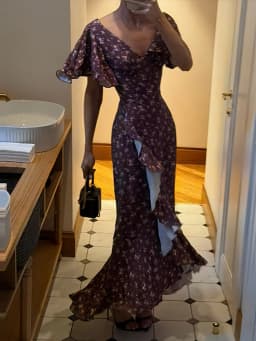 Fashion Printed Women's Dress Short Sleeve V-Neck Ruffle Waist-Closed Side Split Floral Dresses 2026 Summer Elegant Female Robe