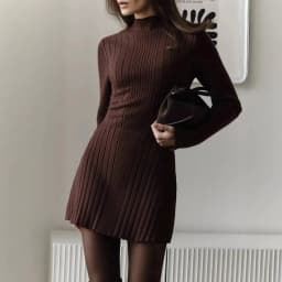 Knitting Dress Women's 2026 Spring Knitted Dress Long Sleeve Semi-High Neck A Line Skirt For An Elegant And Playful Look
