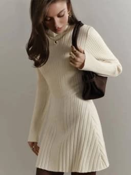 Knitting Dress Women's 2026 Spring Knitted Dress Long Sleeve Semi-High Neck A Line Skirt For An Elegant And Playful Look