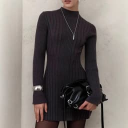 Knitting Dress Women's 2026 Spring Knitted Dress Long Sleeve Semi-High Neck A Line Skirt For An Elegant And Playful Look