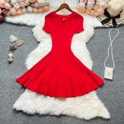 YuooMuoo Korean Fashion A-line Knitted Short Dress 2026 New Y2K Summer Red Black Pleated Party Dress Streetwear Lady Vestidos