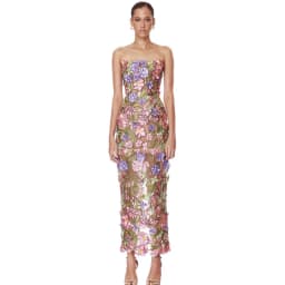 New Sexy Strapless Back Lace Up Dress for Women, Slim Fit and Simple Floral Embroidery Fabric Party Dress Long
