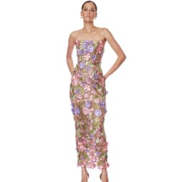 New Sexy Strapless Back Lace Up Dress for Women, Slim Fit and Simple Floral Embroidery Fabric Party Dress Long