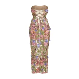 New Sexy Strapless Back Lace Up Dress for Women, Slim Fit and Simple Floral Embroidery Fabric Party Dress Long