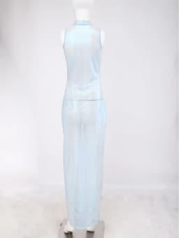 Womens Shiny Metallic Sheer Maxi Dress See Through Mock Neck Sleeveless Bodycon Long Dress Club Party Pencil Dress Cover Ups