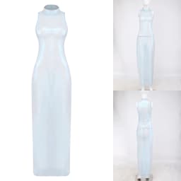 Womens Shiny Metallic Sheer Maxi Dress See Through Mock Neck Sleeveless Bodycon Long Dress Club Party Pencil Dress Cover Ups
