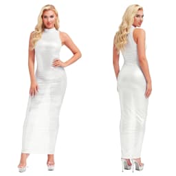 Womens Shiny Metallic Sheer Maxi Dress See Through Mock Neck Sleeveless Bodycon Long Dress Club Party Pencil Dress Cover Ups