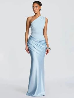 Blifanbo Stain Oblique Shoulder Sexy Maxi Dress Women Gown Ruched Sleeveless Fashion High Waist Club Party Evening Dress Elegant
