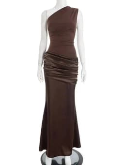 Blifanbo Stain Oblique Shoulder Sexy Maxi Dress Women Gown Ruched Sleeveless Fashion High Waist Club Party Evening Dress Elegant